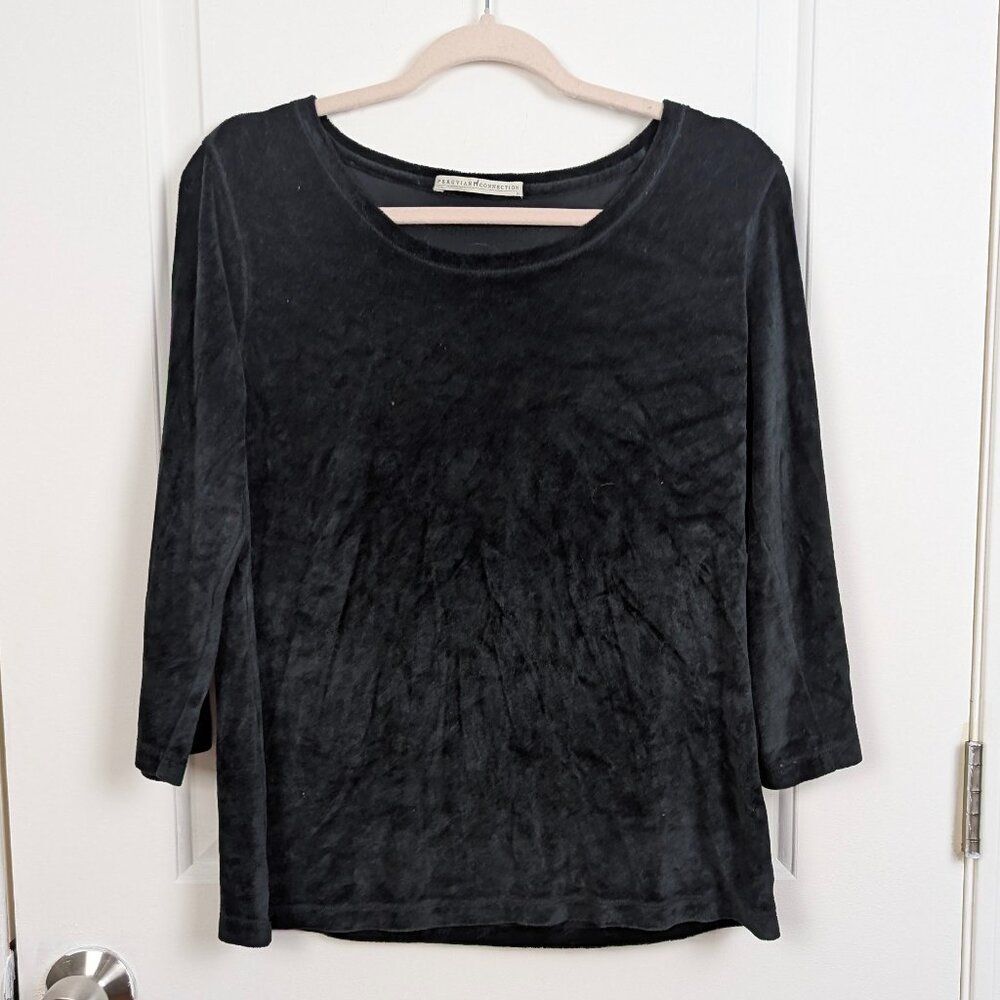 Peruvian Connection | Charcoal Crushed Velvet 3/4 Sleeve Relaxed Top Size Medium
